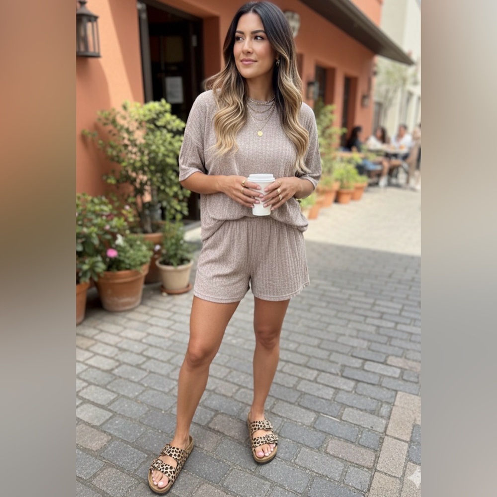 Casual Beige Knit Two-Piece Set